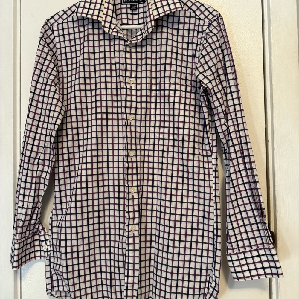Men’s Paul Fredrick Purple‎ and White Plaid Shirt